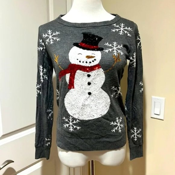 Tipsy Elves Sequin Snowman Sweater EUC Size M - Picture 2 of 3
